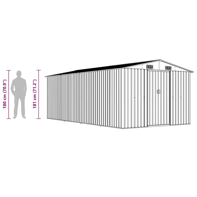 vidaXL Galvanized Steel Garden Shed, 257x489x181 cm, Grey - Image 8 of 8
