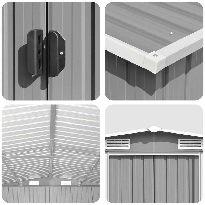 vidaXL Galvanized Steel Garden Shed, 257x580x181 cm, Grey - Image 6 of 8