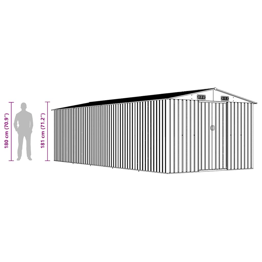 vidaXL Galvanized Steel Garden Shed, 257x580x181 cm, Grey - Image 8 of 8