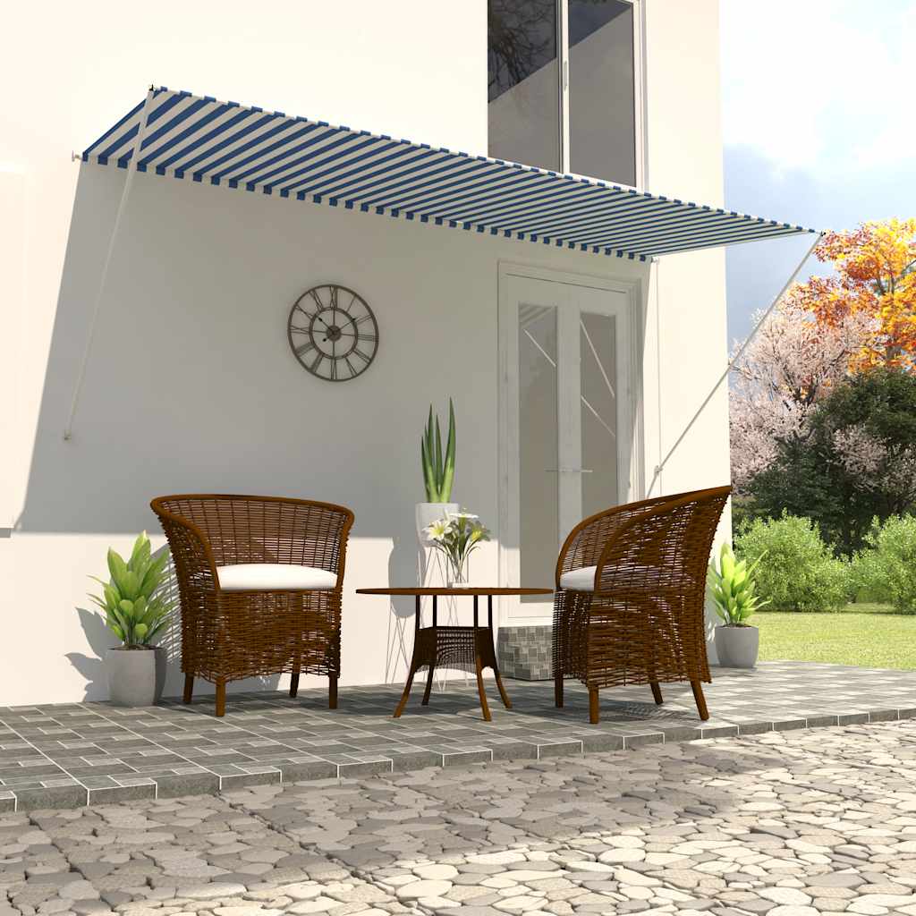 Tenda da Sole Retrattile in Acciaio e Poliestere 180 gr/㎡ 300×150 cm Blu e Bianco - Image 1 of 7
