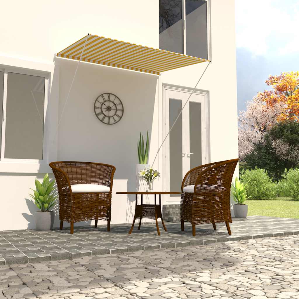 vidaXL Retractable Awning Polyester 150x150 cm Yellow and White - Image 1 of 26