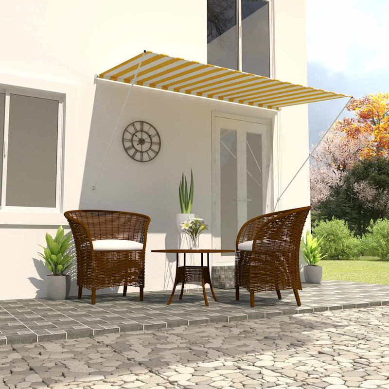 vidaXL Retractable Polyester Awning 300x150 cm Yellow and White - Image 2 of 32
