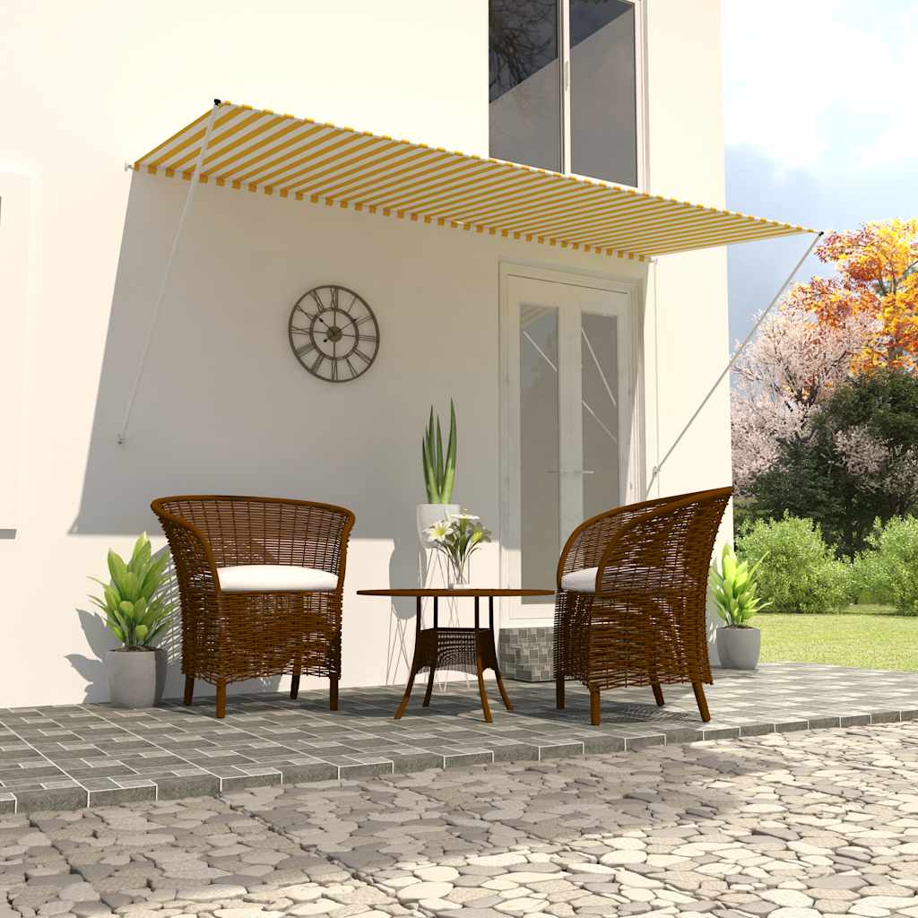 vidaXL Retractable Awning Steel/Polyester 200x150 cm Yellow and White - Image 3 of 20