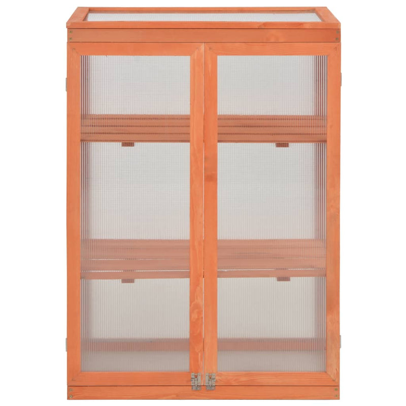 vidaXL Solid Wood and Polycarbonate Greenhouse 75x47x109 cm Brown - Image 1 of 9
