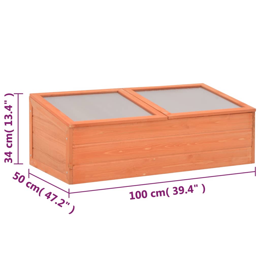 vidaXL Wooden Greenhouse with PC Panels and Open Bottom, 100x50x34 cm, Brown - Image 8 of 8