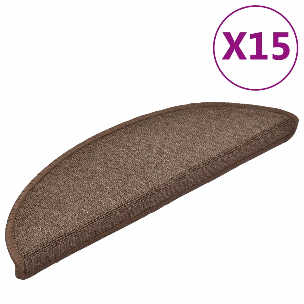 vidaXL Tappetini per scale 15 pz 56x17x3 cm Marrone caffè Semicircolari - Image 2 of 8
