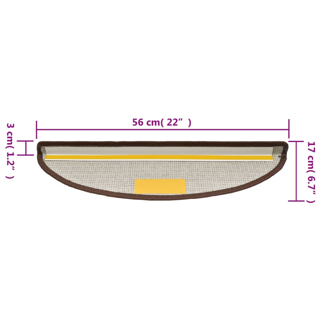 vidaXL Tappetini per scale 15 pz 56x17x3 cm Marrone caffè Semicircolari - Image 8 of 8