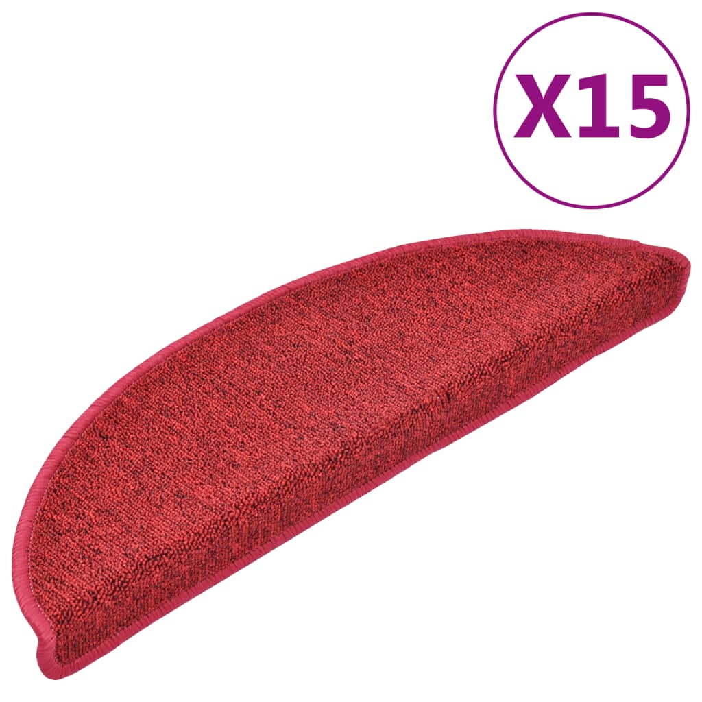 vidaXL Tappetini per scale 15 pz 56x17x3 cm Rossi semicircolari - Image 2 of 9