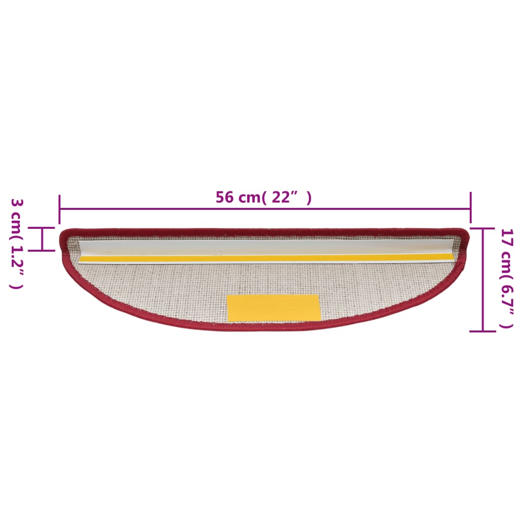vidaXL Tappetini per scale 15 pz 56x17x3 cm Rossi semicircolari - Image 9 of 9