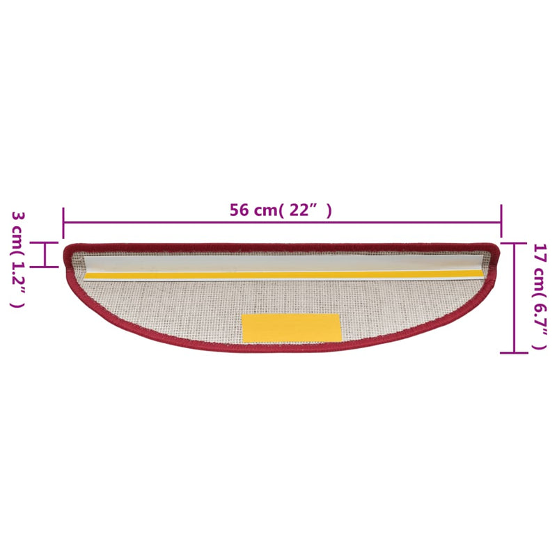 vidaXL Tappetini per scale 15 pz 56x17x3 cm Rossi semicircolari - Image 9 of 9
