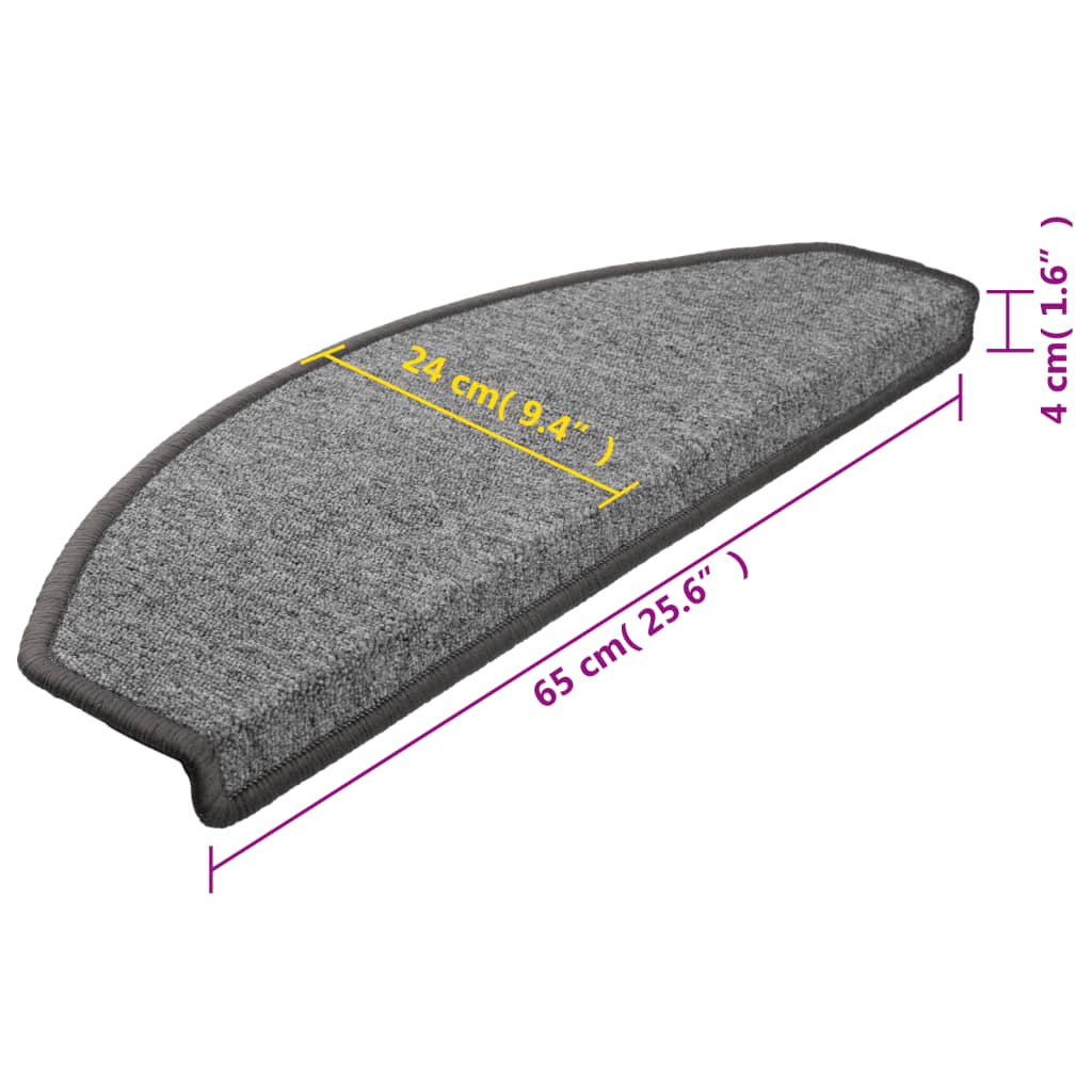 vidaXL Tappetini per scale 15 pz 65x24x4 cm Grigio scuro Semicircolari Grandi - Image 9 of 9