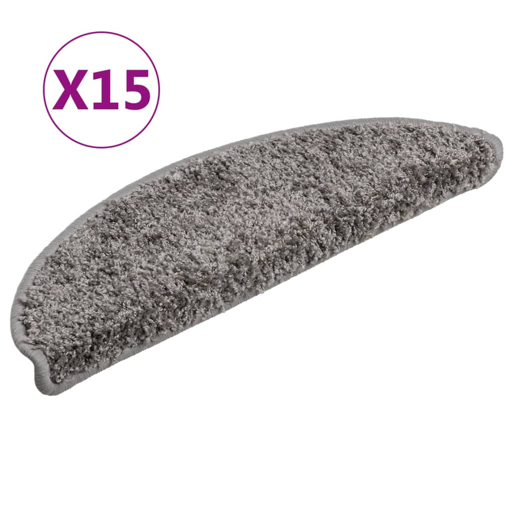 vidaXL Tappetini per scale 15 pz 56x17x3 cm Grigio Semicircolari - Image 2 of 8