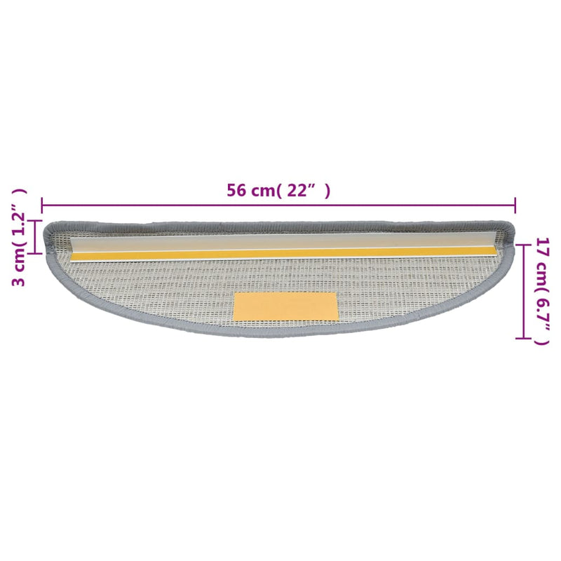 vidaXL Tappetini per scale 15 pz 56x17x3 cm Grigio Semicircolari - Image 8 of 8