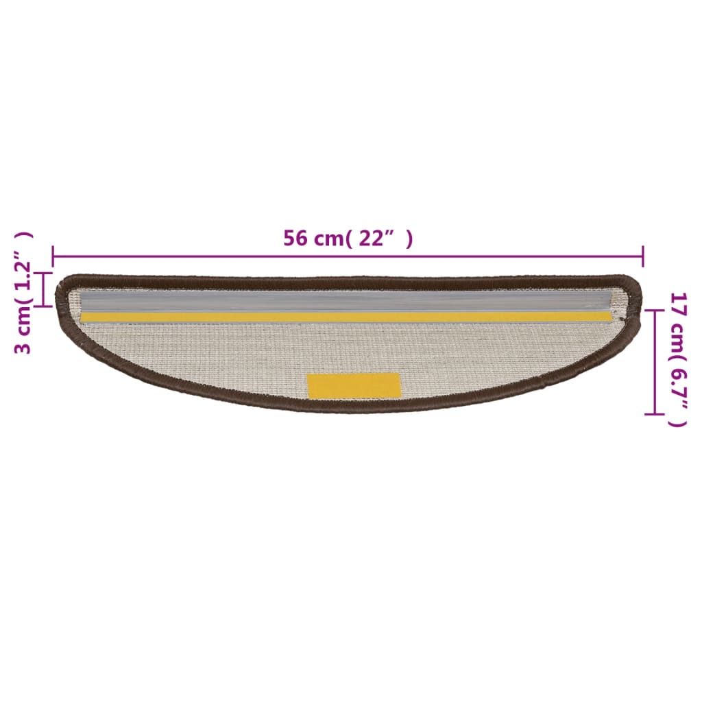 vidaXL Tappetini per scale 15 pz 56x17x3 cm Marrone Semicircolari - Image 8 of 8