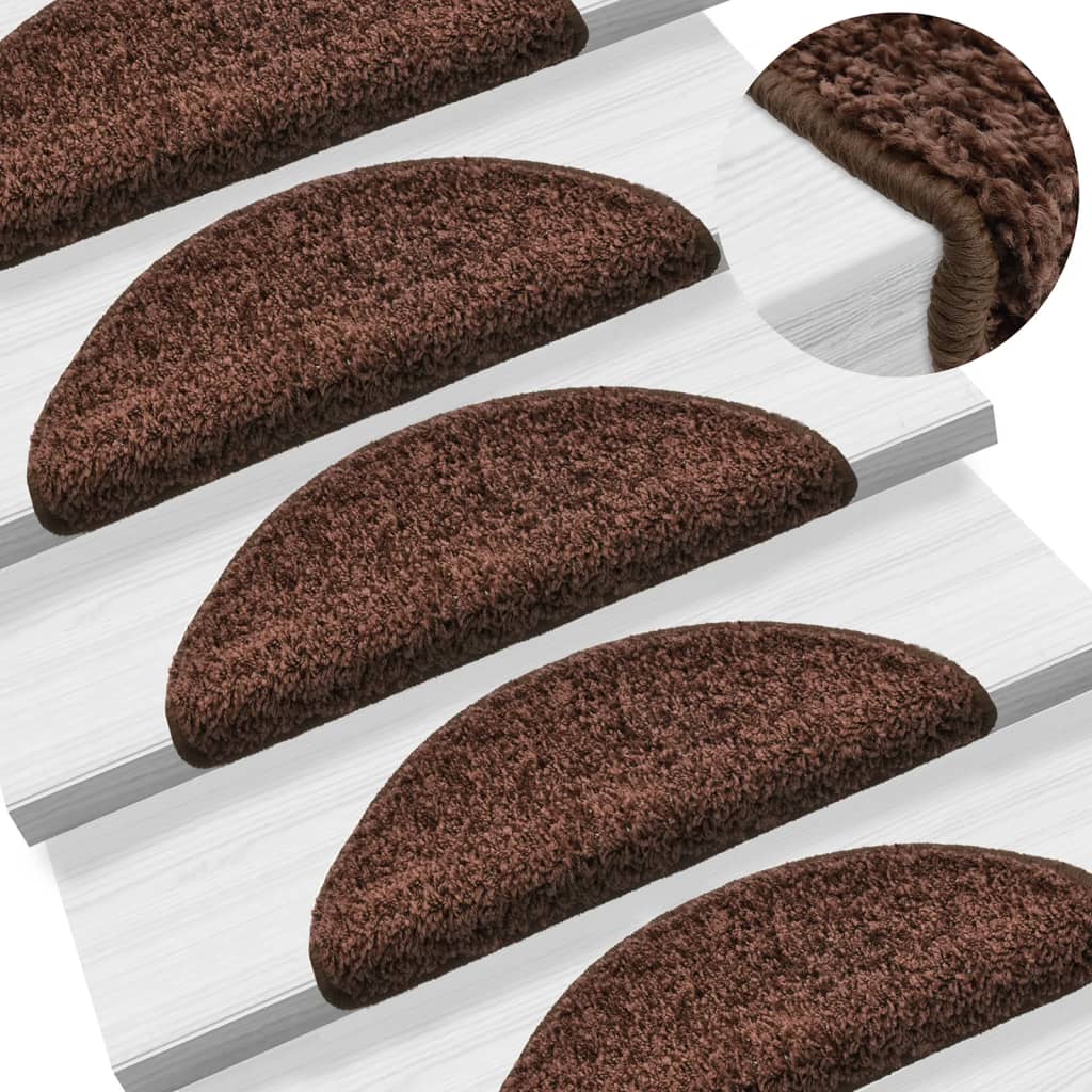 vidaXL Tappetini per scale 15 pz 56x17x3 cm Marrone Semicircolari - Image 1 of 8
