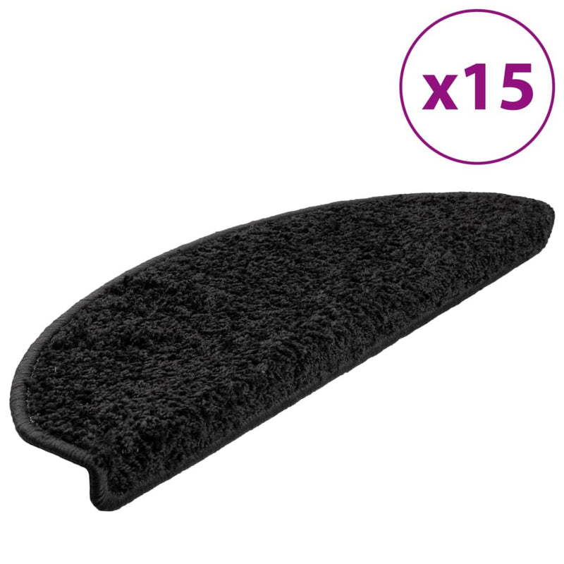 vidaXL Tappetini per scale 15 pz 65x21x4 cm Nero Semicircolari Grandi - Image 2 of 9