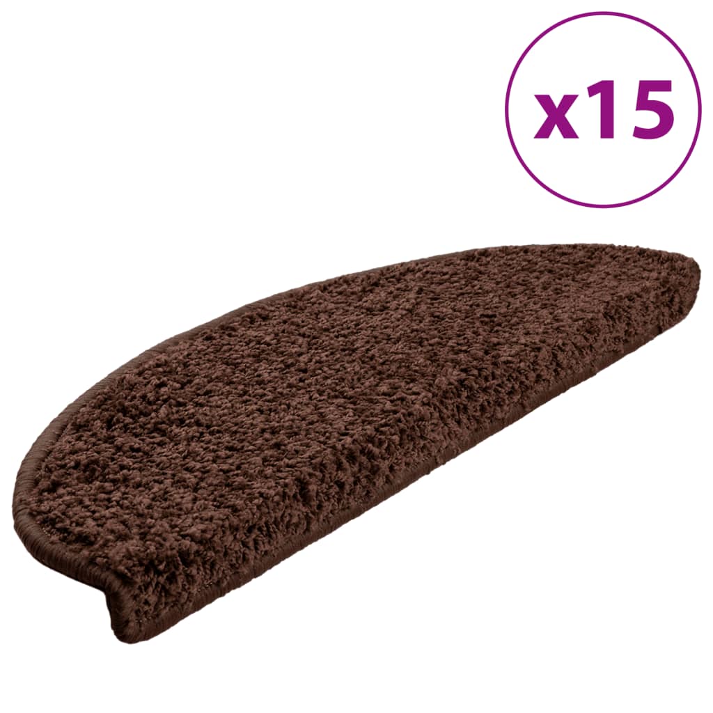 vidaXL Tappetini per scale 15 pz 65x21x4 cm Marrone Semicircolari Grandi - Image 2 of 9