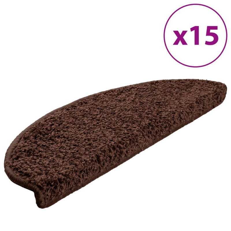 vidaXL Tappetini per scale 15 pz 65x21x4 cm Marrone Semicircolari Grandi - Image 2 of 9