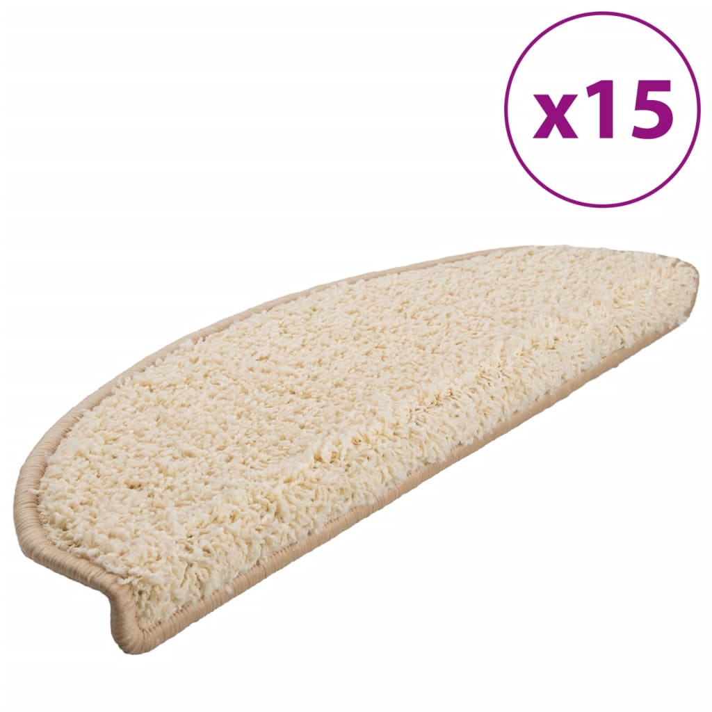 vidaXL Tappetini per scale 15 pz 65x21x4 cm Crema Semicircolari Grandi - Image 2 of 9