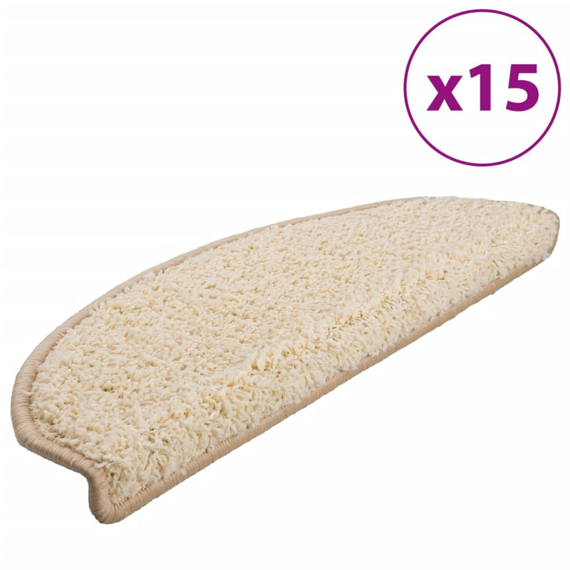 vidaXL Tappetini per scale 15 pz 65x21x4 cm Crema Semicircolari Grandi - Image 2 of 9