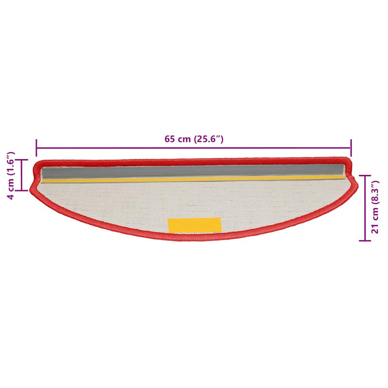vidaXL Tappetini per scale 15 pz 65x21x4 cm rossi semicircolari grandi - Image 9 of 9