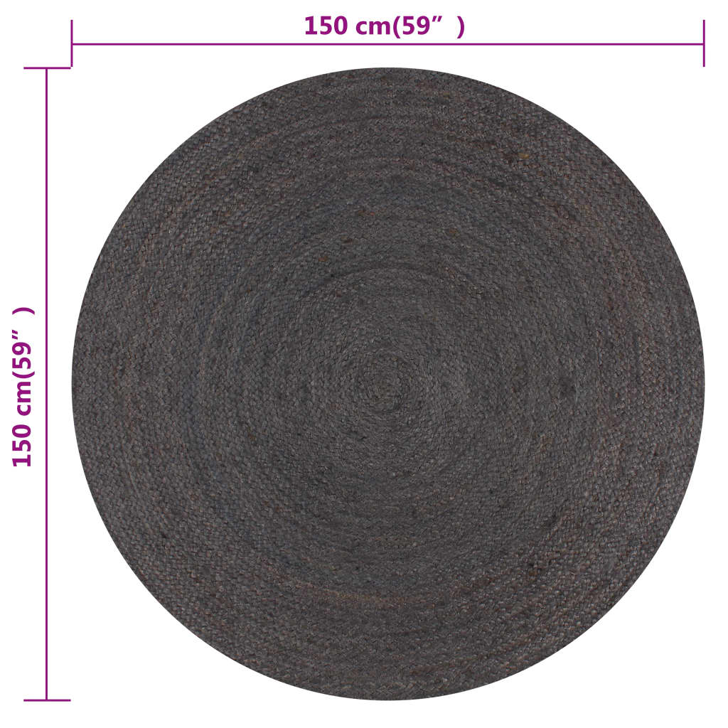 Tappeto Rotondo in Juta Intrecciata a Mano vidaXL, 150 cm, Grigio Scuro - Image 4 of 4