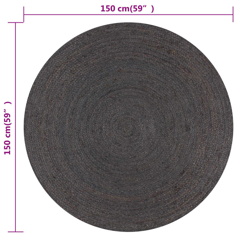 Tappeto Rotondo in Juta Intrecciata a Mano vidaXL, 150 cm, Grigio Scuro - Image 4 of 4