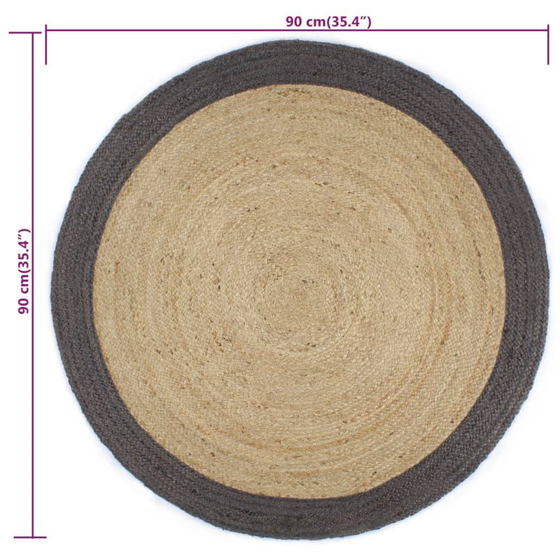 vidaXL Tappeto Lavorato a Mano in Juta con Bordo Grigio 90 cm - Image 15 of 16