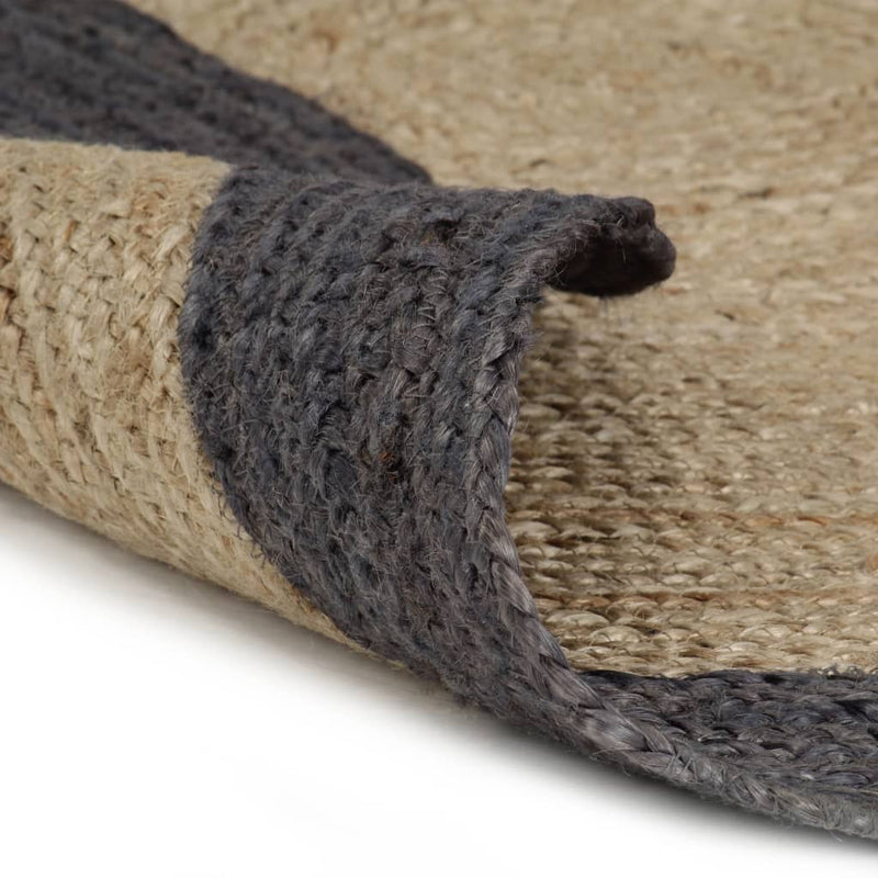 Handmade Braided Jute Round Rug with Dark Grey Border - 150 cm - Image 1 of 4