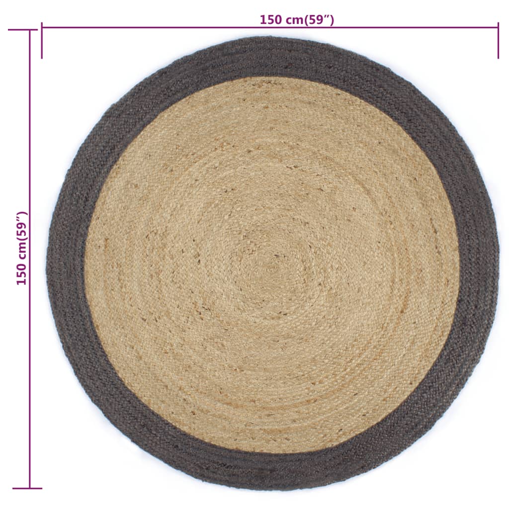 Handmade Braided Jute Round Rug with Dark Grey Border - 150 cm - Image 4 of 4