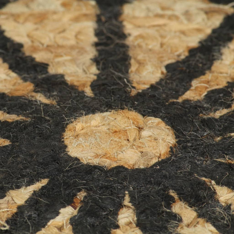Tappeto Rotondo in Juta Naturale Intrecciata con Stampa Floreale Nera Ø 90 cm - Image 5 of 6