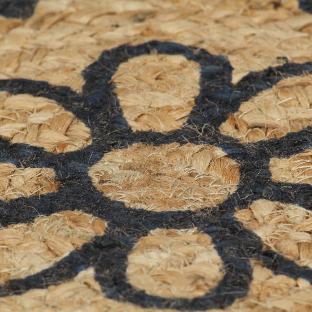 Tappeto Rotondo in Juta Intrecciata con Stampa Floreale Blu Scuro, Ø 150 cm - Image 3 of 3