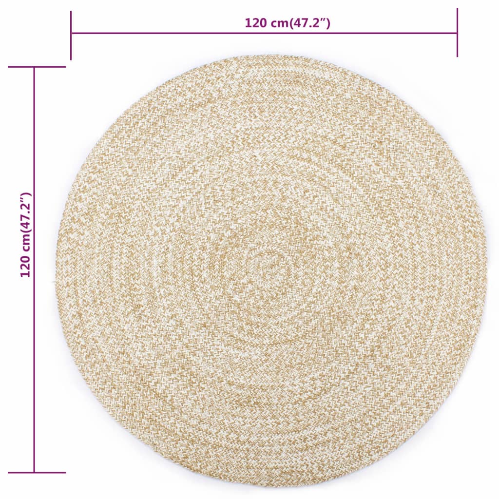 vidaXL Tappeto Artigianale in Juta Bianco e Naturale 120 cm - Image 3 of 3