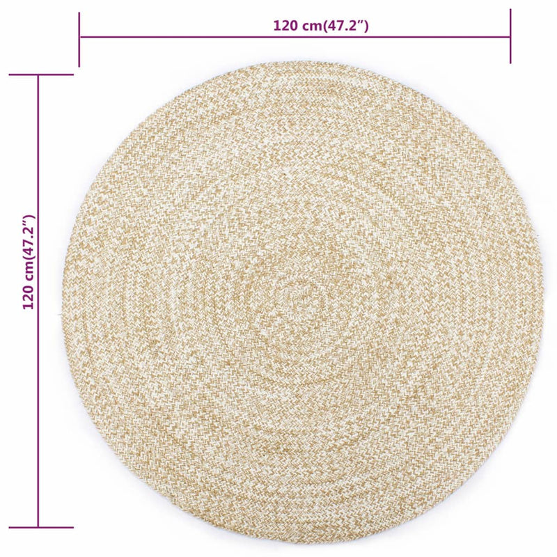 vidaXL Tappeto Artigianale in Juta Bianco e Naturale 120 cm - Image 3 of 3