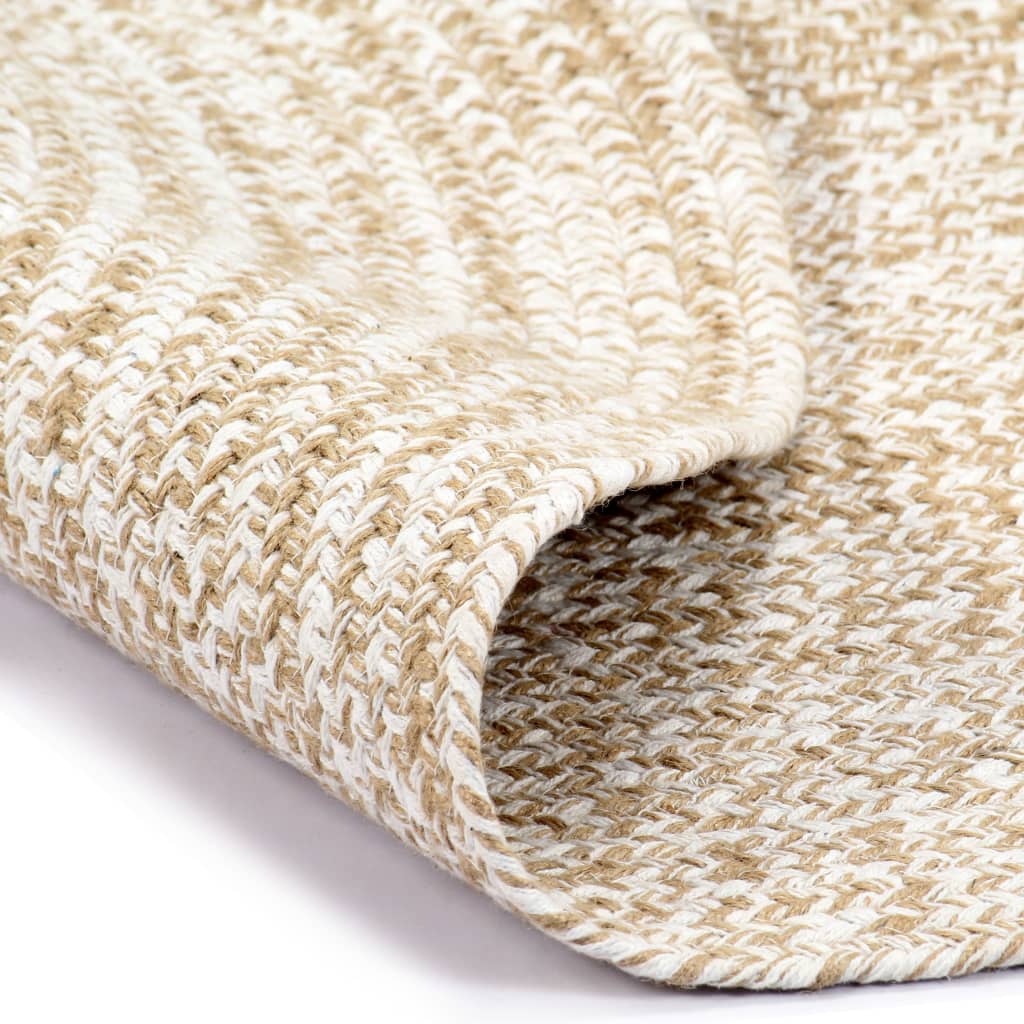 Tappeto Artigianale in Juta e Cotone Bianco e Naturale, Ø 150 cm - Image 1 of 3