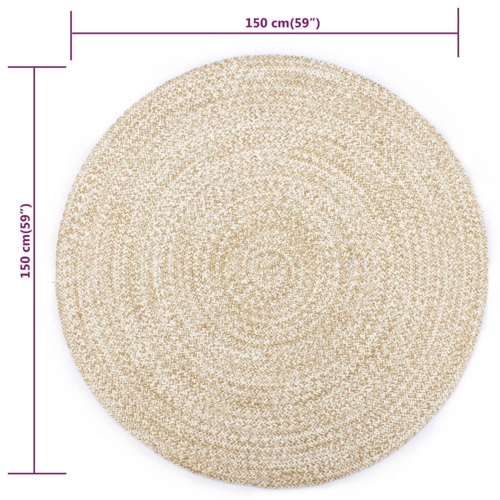 Tappeto Artigianale in Juta e Cotone Bianco e Naturale, Ø 150 cm - Image 3 of 3