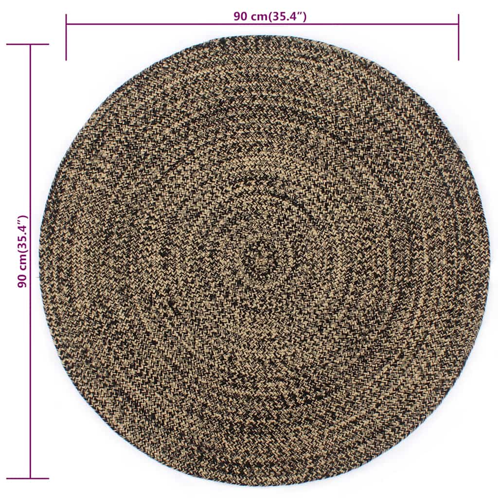 vidaXL Tappeto Artigianale in Juta Nero e Naturale 90 cm - Image 7 of 9