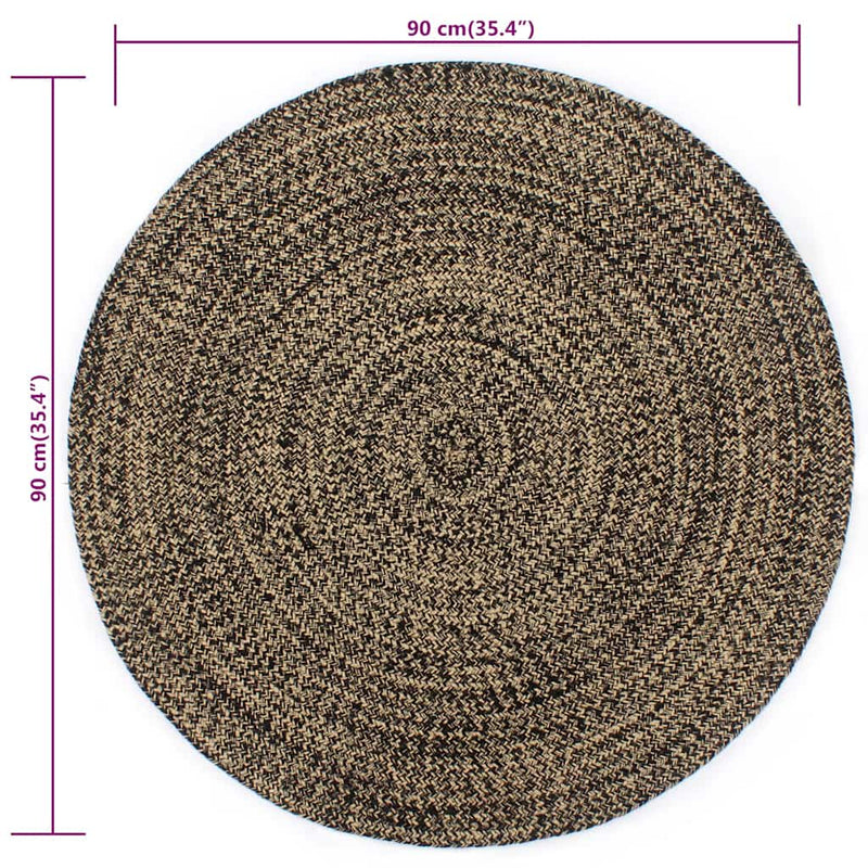 vidaXL Tappeto Artigianale in Juta Nero e Naturale 90 cm - Image 7 of 9