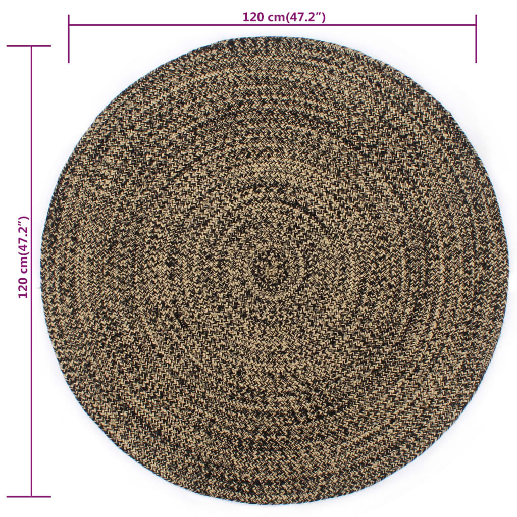 vidaXL Tappeto Artigianale in Juta Nero e Naturale 120 cm - Image 3 of 3