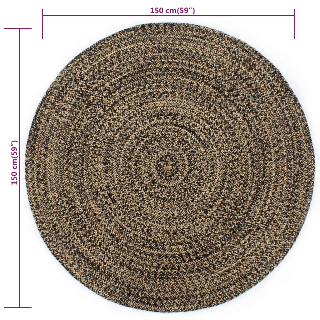 vidaXL Tappeto Artigianale in Juta Nero e Naturale 90 cm - Image 8 of 9
