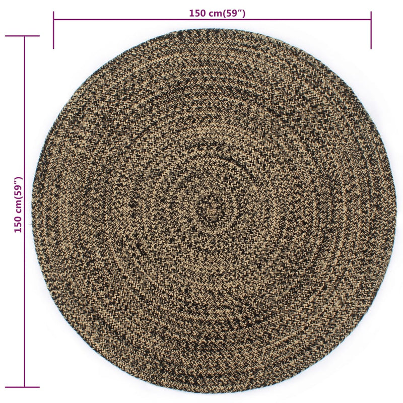 vidaXL Tappeto Artigianale in Juta Nero e Naturale 90 cm - Image 8 of 9