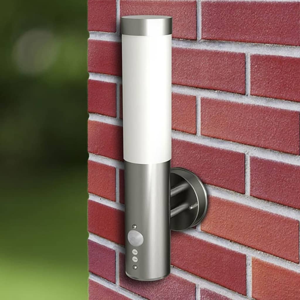 Lampade da parete per esterni in Acciaio Inossidabile con Sensore di Movimento, 35 cm Altezza, Argento (2 pezzi) - immagine 1 | SolPatio - Image 1 of 4