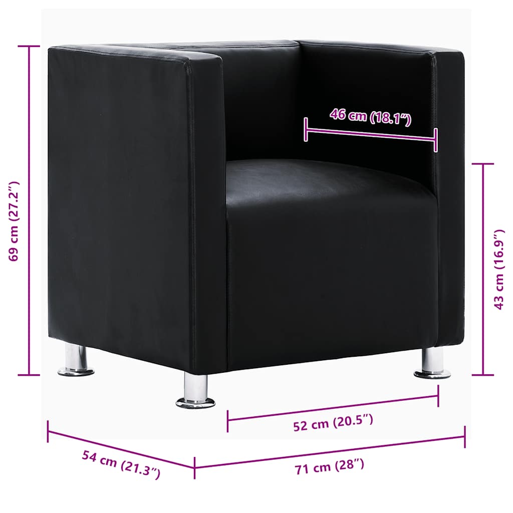 vidaXL Tub Chair, Artificial Leather, 110 kg Capacity, 71 x 54 x 69 cm, Black - Image 7 of 9