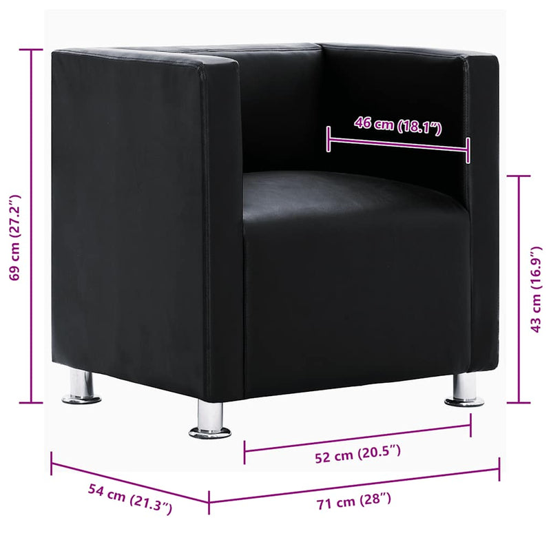 vidaXL Tub Chair, Artificial Leather, 110 kg Capacity, 71 x 54 x 69 cm, Black - Image 7 of 9