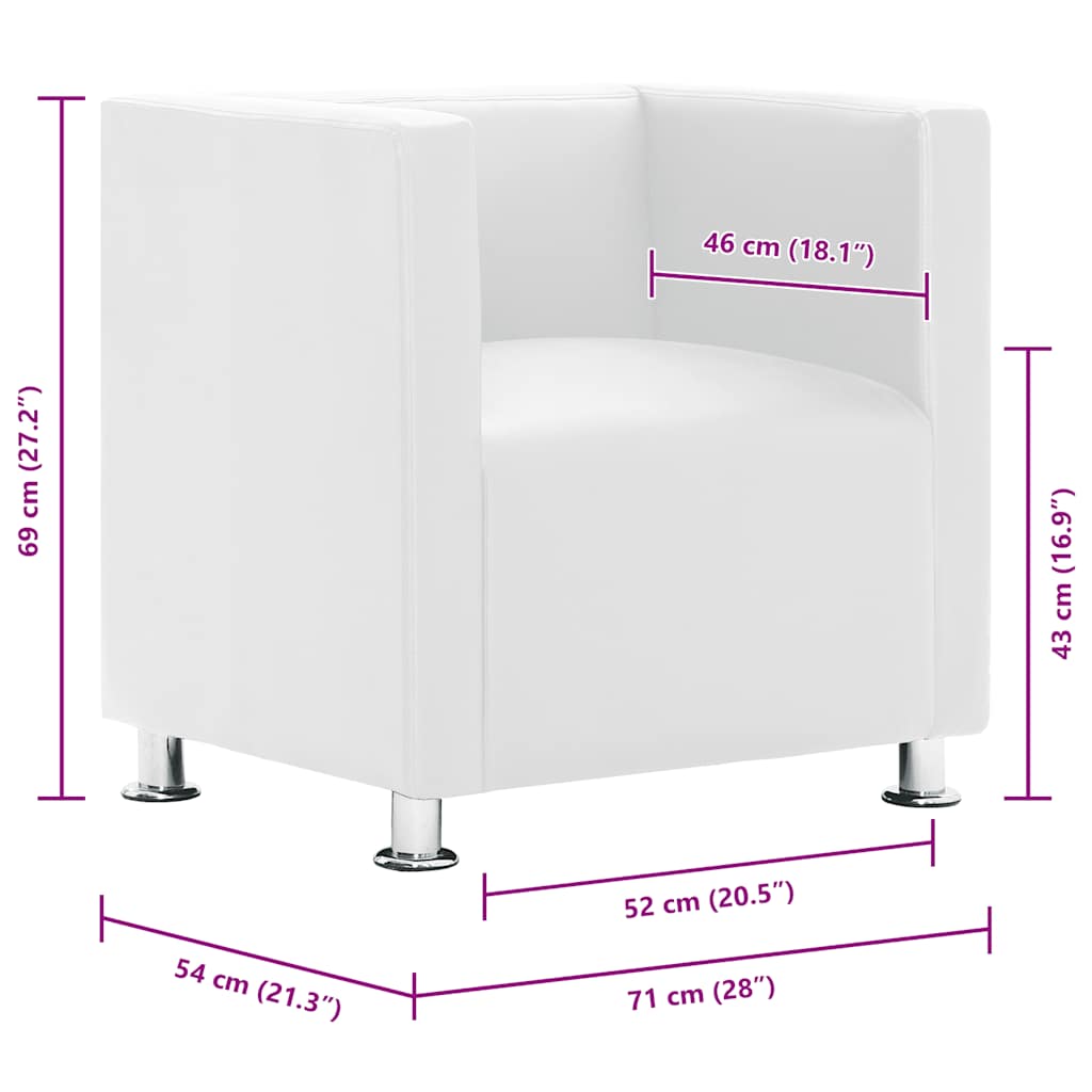vidaXL Tub Armchair, Faux Leather, 71x54x69 cm, White - Image 7 of 9