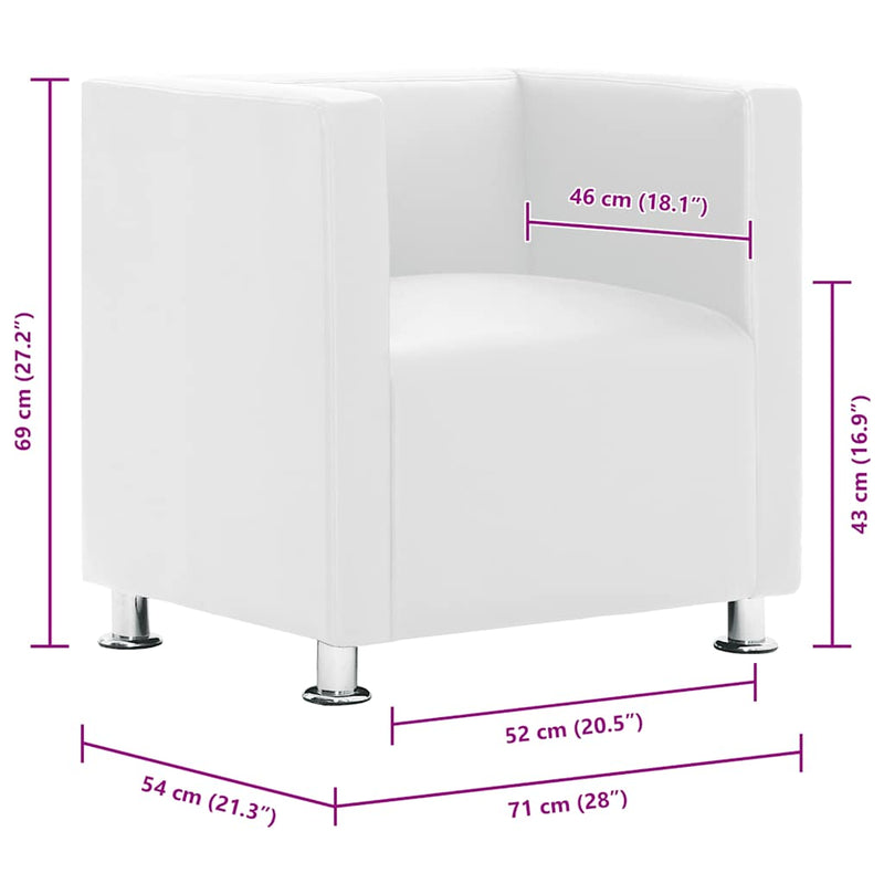vidaXL Tub Armchair, Faux Leather, 71x54x69 cm, White - Image 7 of 9