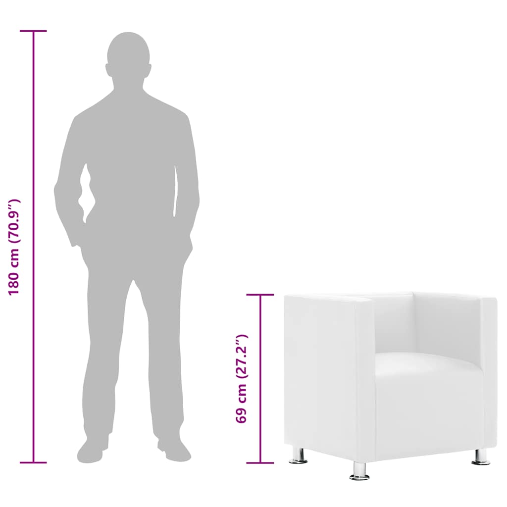vidaXL Tub Armchair, Faux Leather, 71x54x69 cm, White - Image 8 of 9