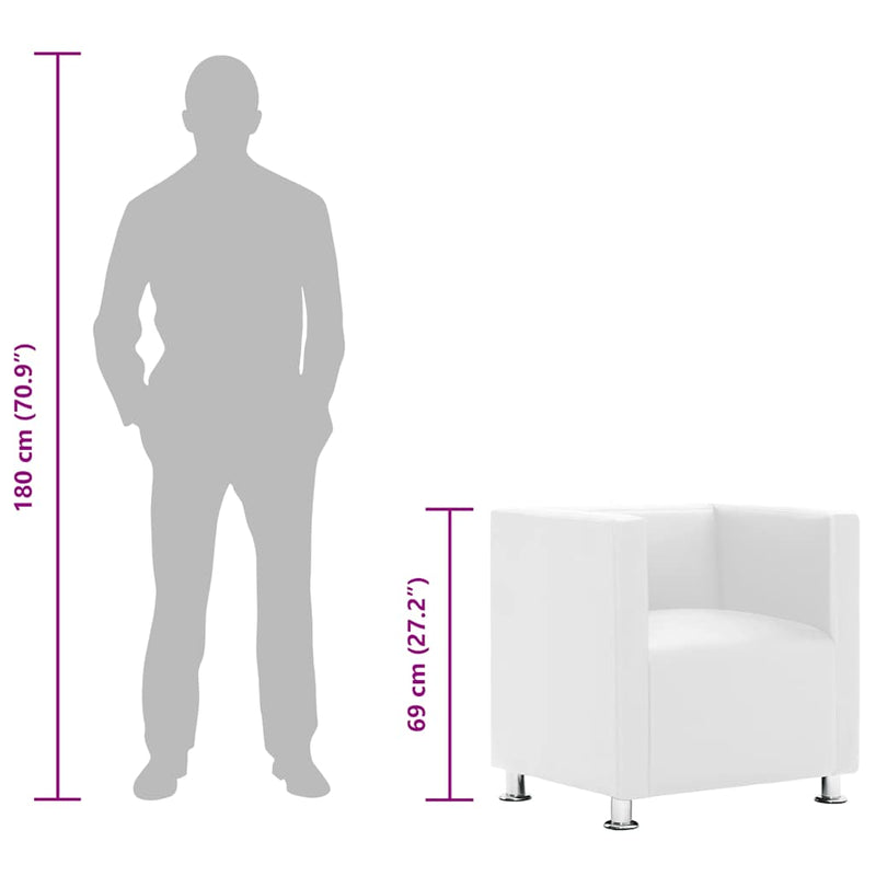 vidaXL Tub Armchair, Faux Leather, 71x54x69 cm, White - Image 8 of 9