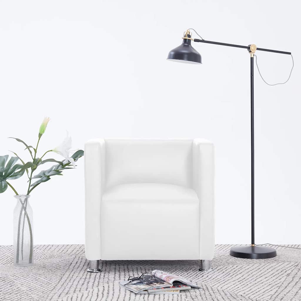 vidaXL Tub Armchair, Faux Leather, 71x54x69 cm, White - Image 1 of 9