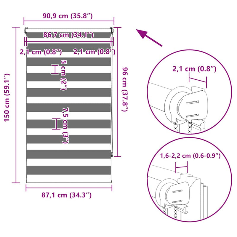 vidaXL Tenda a rullo zebra 90,9x150 cm Tessuto Larghezza 86,7 cm nero - Image 12 of 12